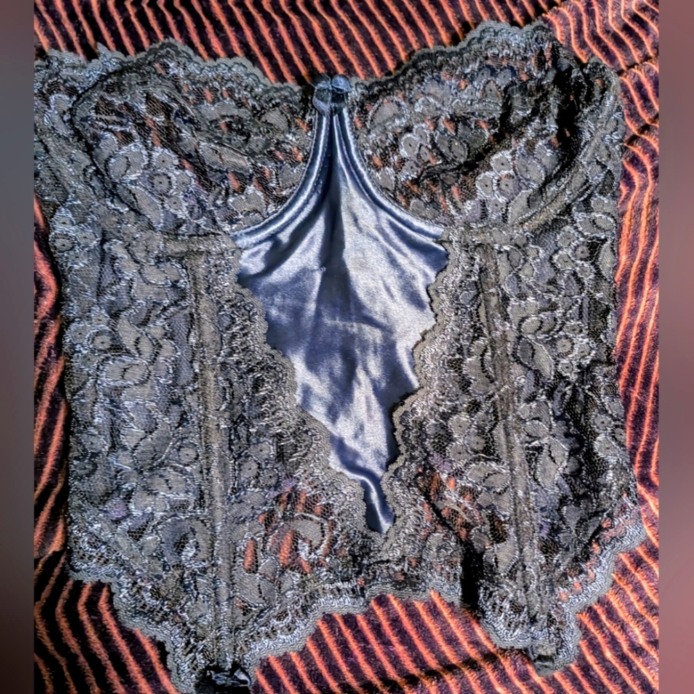 Spencer's Intimates Navy Blue Lace/Satin Corset